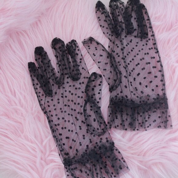 Black Polka Dot Sheer Gloves - Picture 2 of 2